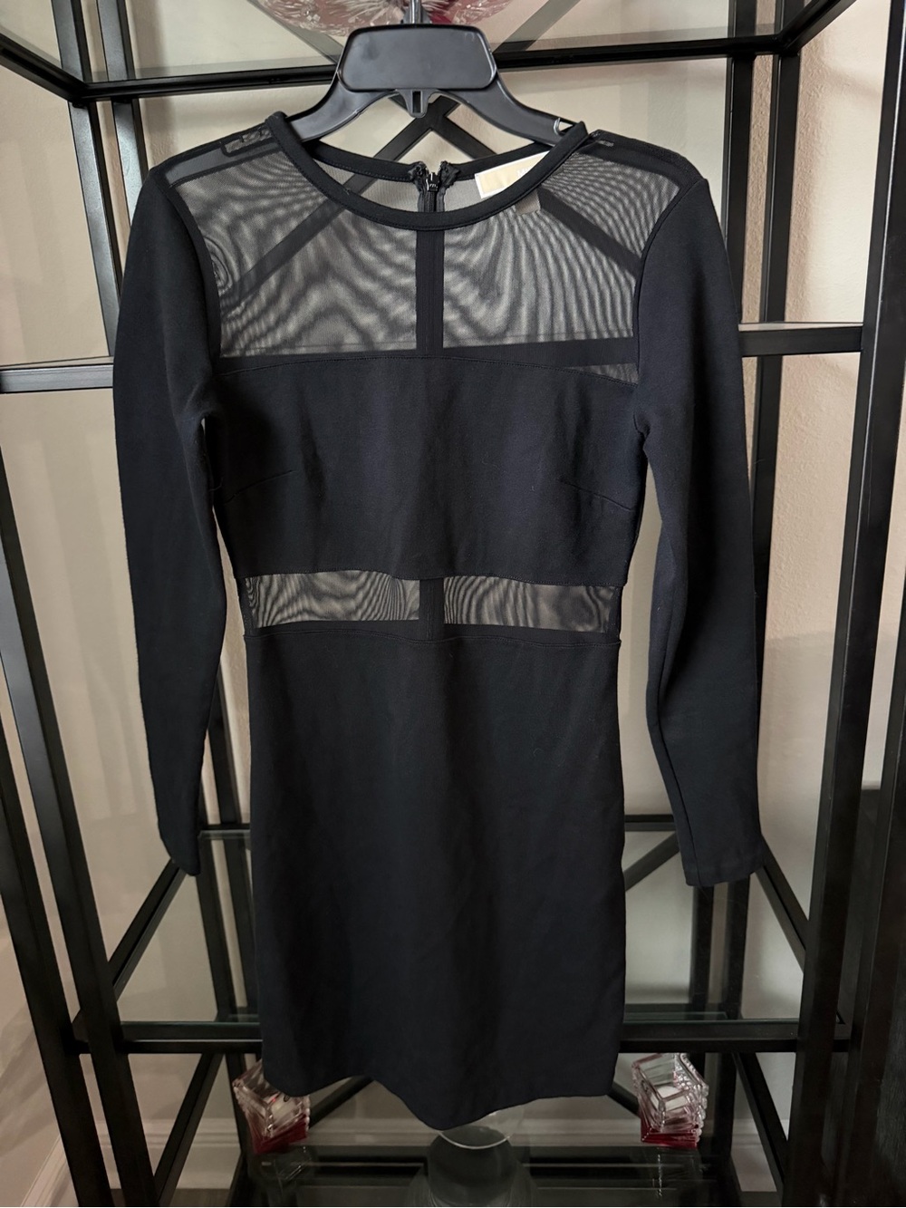 MICHAEL Michael Kors Black Long-Sleeve Mesh-Inset Bodycon Dress